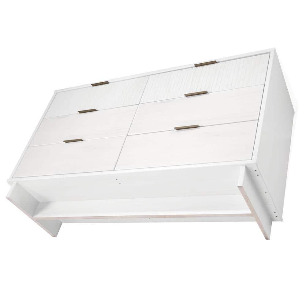 Granville Modern 6 Drawer Double Wide Dresser White - Manhattan Comfort: Bedroom Storage, Painted Wood Finish, Anti-Tip Design