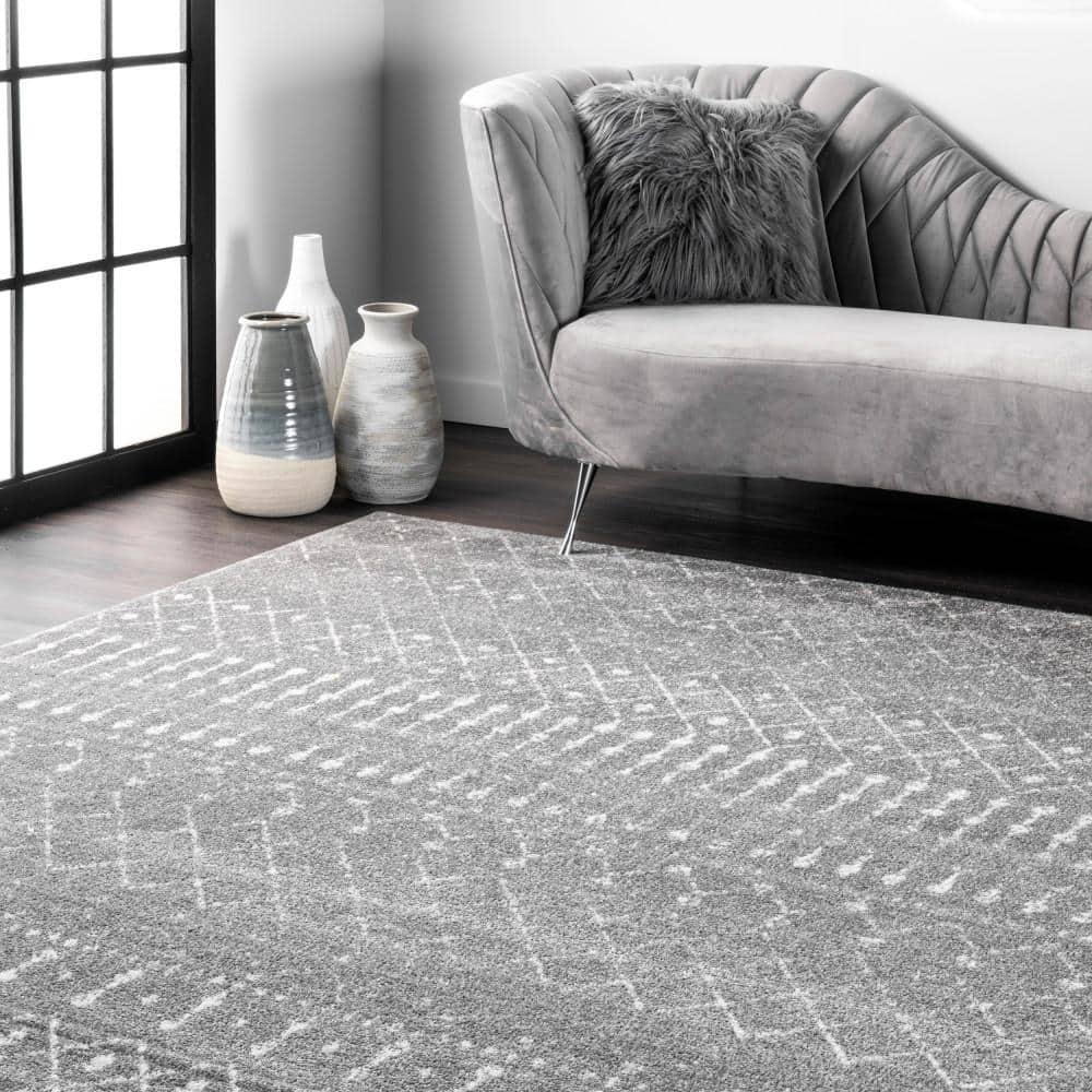 Nuloom 10 Square Moroccan Blythe Indoor Area Rug, Dark Grey, Faded Bohemian Design, Stain Resistant, BedroomLiving Room, Kitchen,