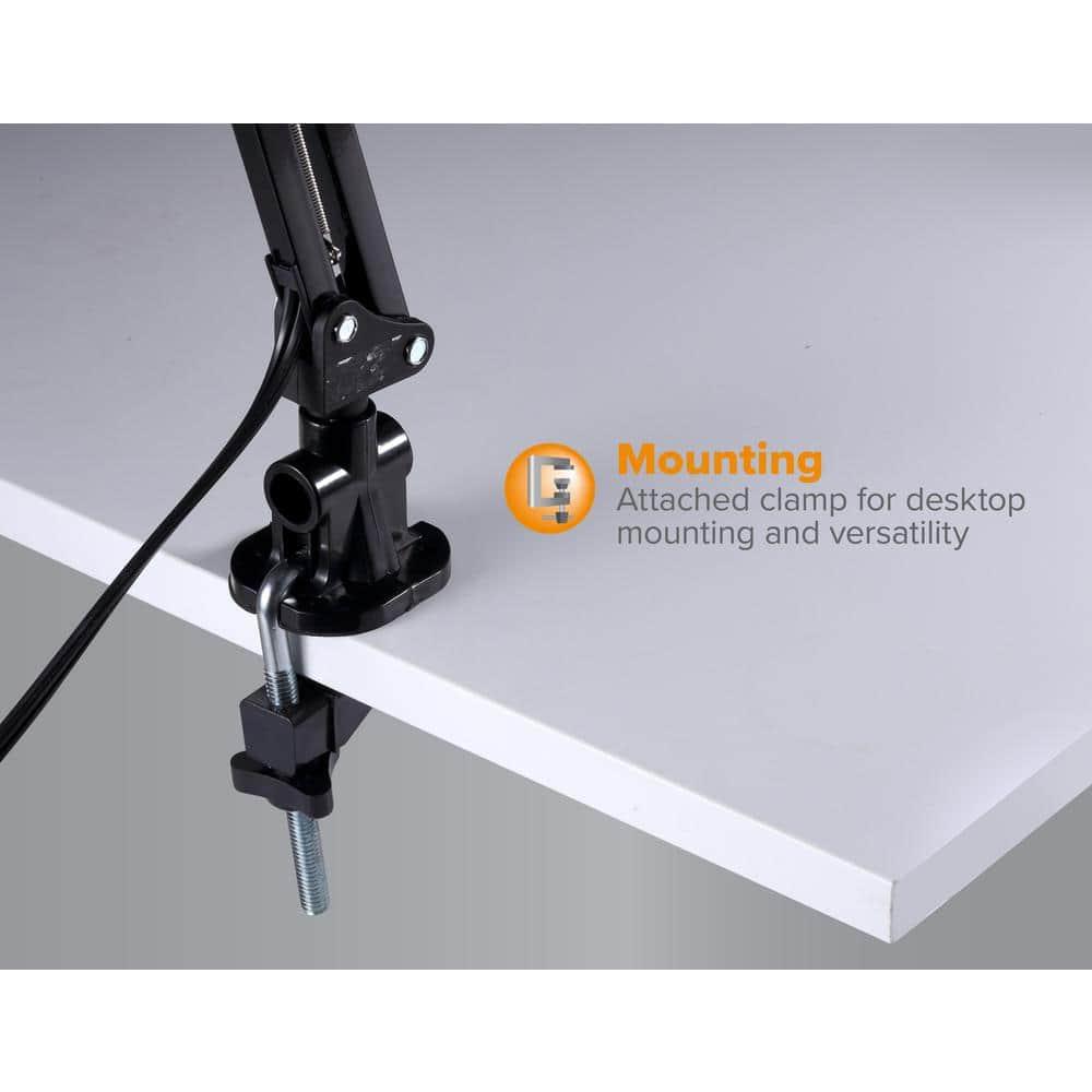 LED Swing Arm Desk Lamp with Clamp Mount, 36" Reach, Includes LED Bulb, Black (VLF100)