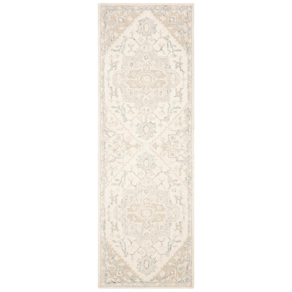 Ivory and Beige Handmade Tufted Wool Runner Rug