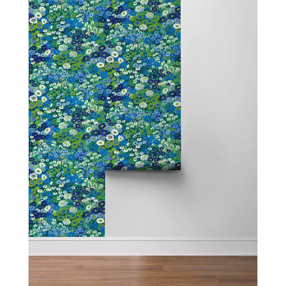 Bright Blue and Sap Green Floral Peel and Stick Wallpaper