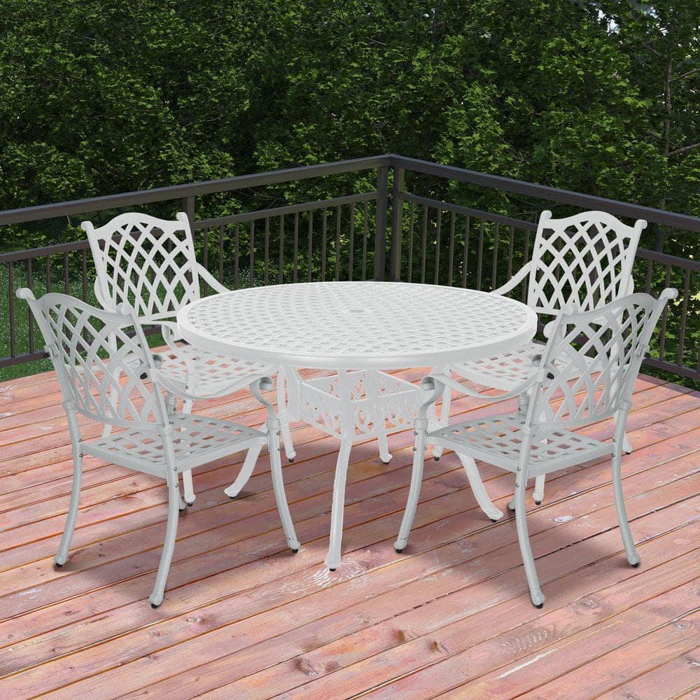 Mondawe Cast Aluminum Chair Woven Slatted AL Dining Chair White