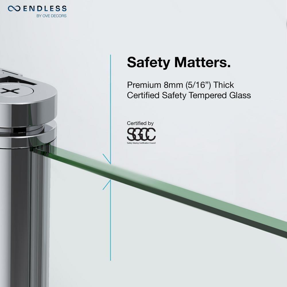 Ove Decors Endless Tampa 47" W x 72" H Alcove Frameless Shower Kit, Door, 2 Panel, Base, Shelves TA1330421