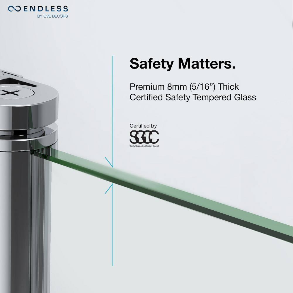 Ove Decors Endless Tampa-Pro 35" W x 72" H Corner Frameless Shower Kit, Door, Panel TP0142200