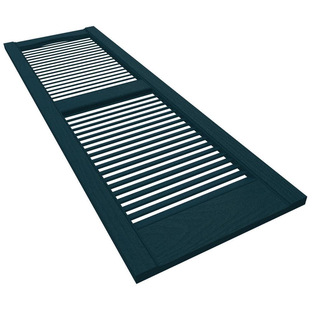 14.5 in. x 36 in. Louvered Vinyl Exterior Shutters Pair in Midnight Blue