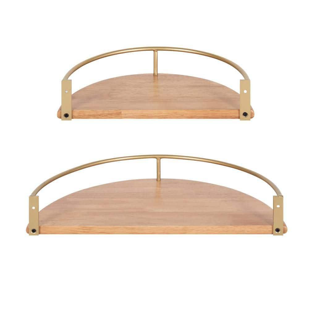 Kate and Laurel Camryn Half Circle Wood Floating Shelf, 2 Piece, Natural and Gold