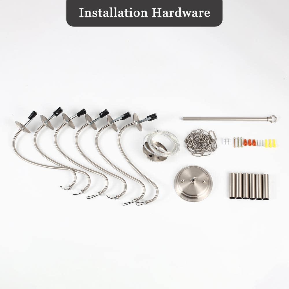 6-Light Farmhouse Chandelier for Dining Room Lighting Fixtures Hanging Brushed Nickel Chandelier for Kitchen Industrial Pendant Candle Lighting or Living Room Entryway Bedroom Foyer