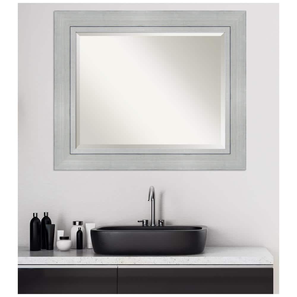 Amanti Art Beveled Wood Bathroom Wall Mirror - Romano Silver Frame - Outer Size: 35 x 29 in