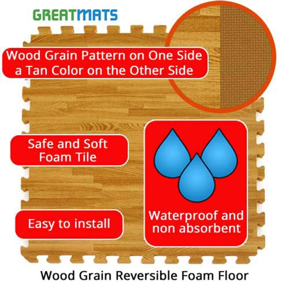 Greatmats Wood Grain Interlocking Wood Look Reversible Foam Tiles 1/2 Inch x 2x2 Ft. Light Wood/Tan 15 Pack