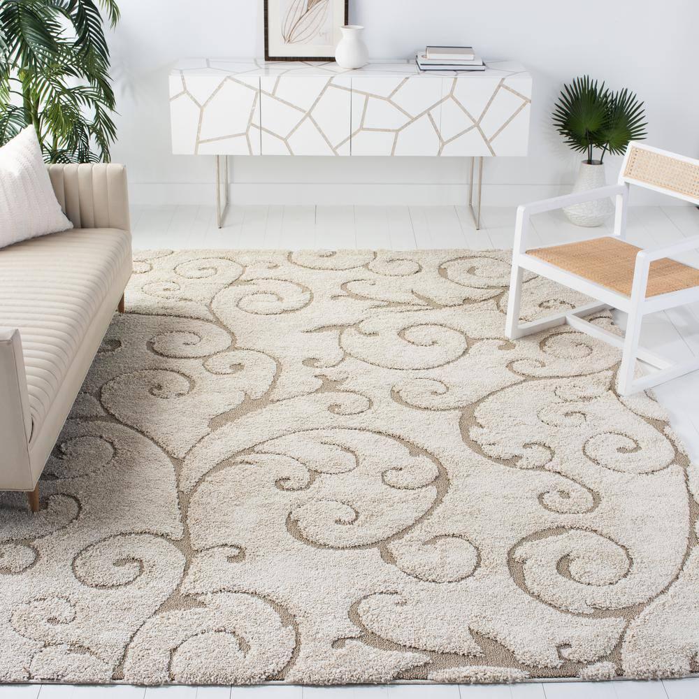 Florida Shag SG455 Power Loomed Indoor Area Rug - Cream/Beige - 6'7"x6'7" - Safavieh.
