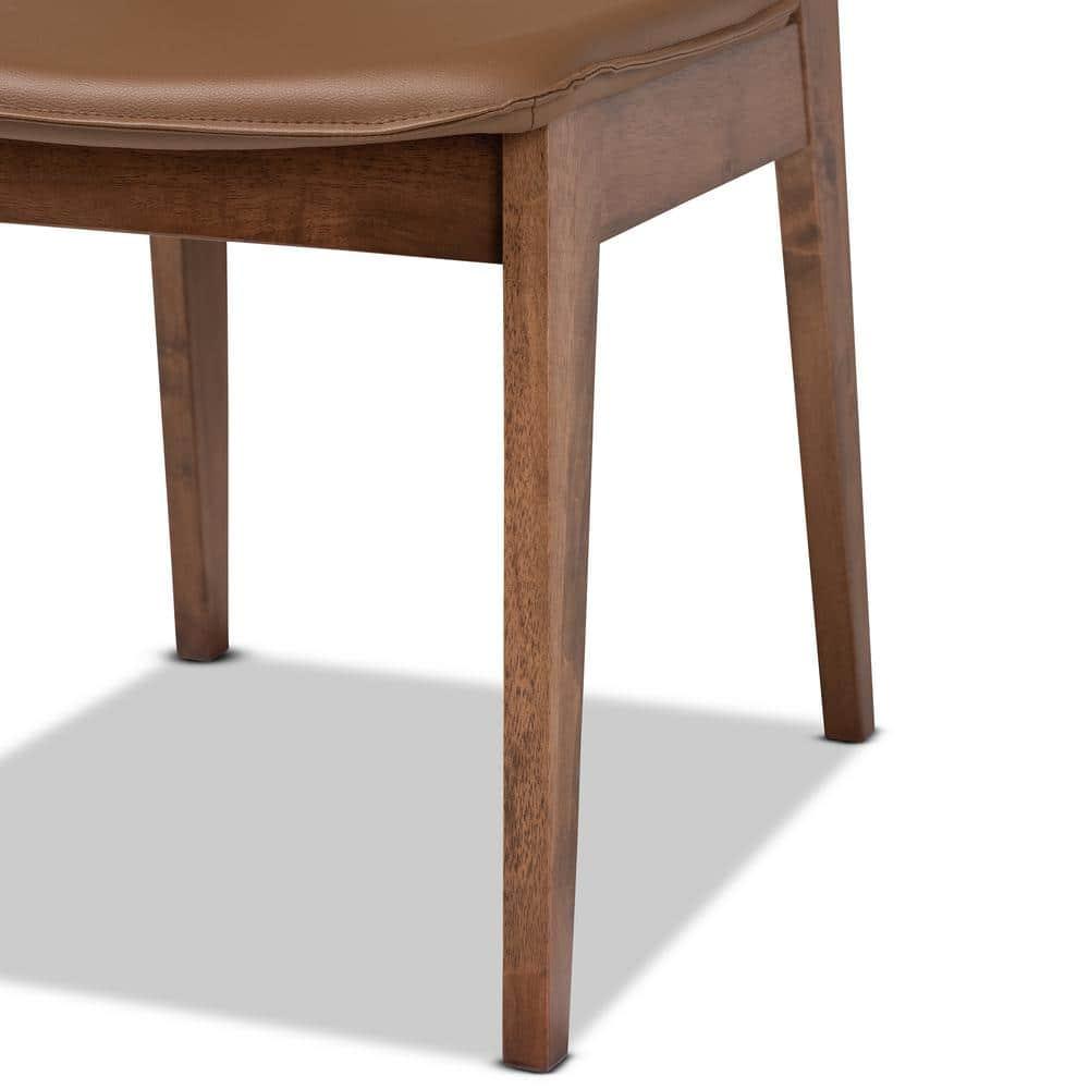 2pc Afton Faux Leather & Wood Dining Chair Set - Baxton Studio: Mid-Century Style, Retro Touch