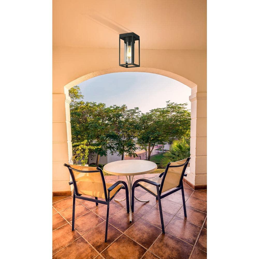 1-Light Walker Hill Outdoor Flush Mount Matte Black - EGLO: ETL Listed, Semi-Flush, Glass Shade, Steel Body