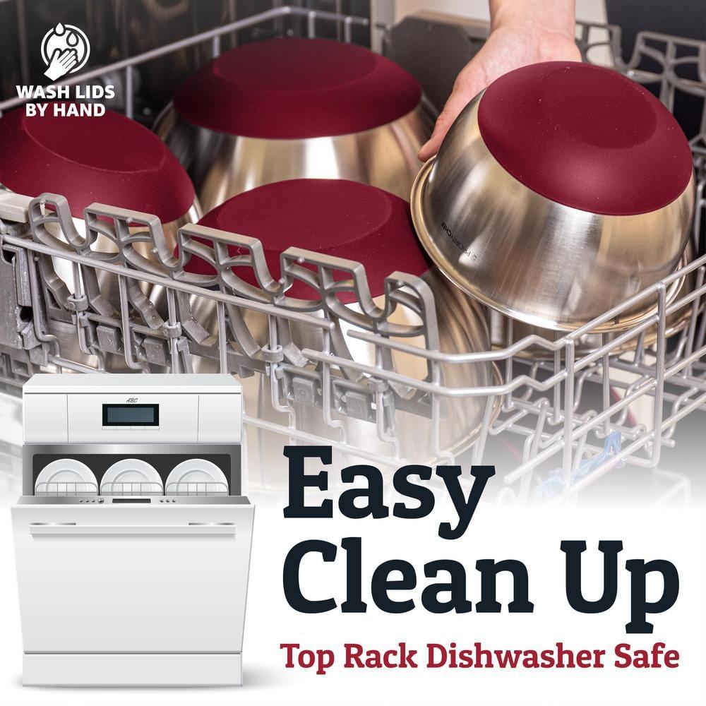 Mixing Bowls with Lids Set - Nesting Bowls with Airtight Lids + Graters - Stainless Steel Non-Slip Mixing Bowl for Baking, (Red, 5-Piece Set)