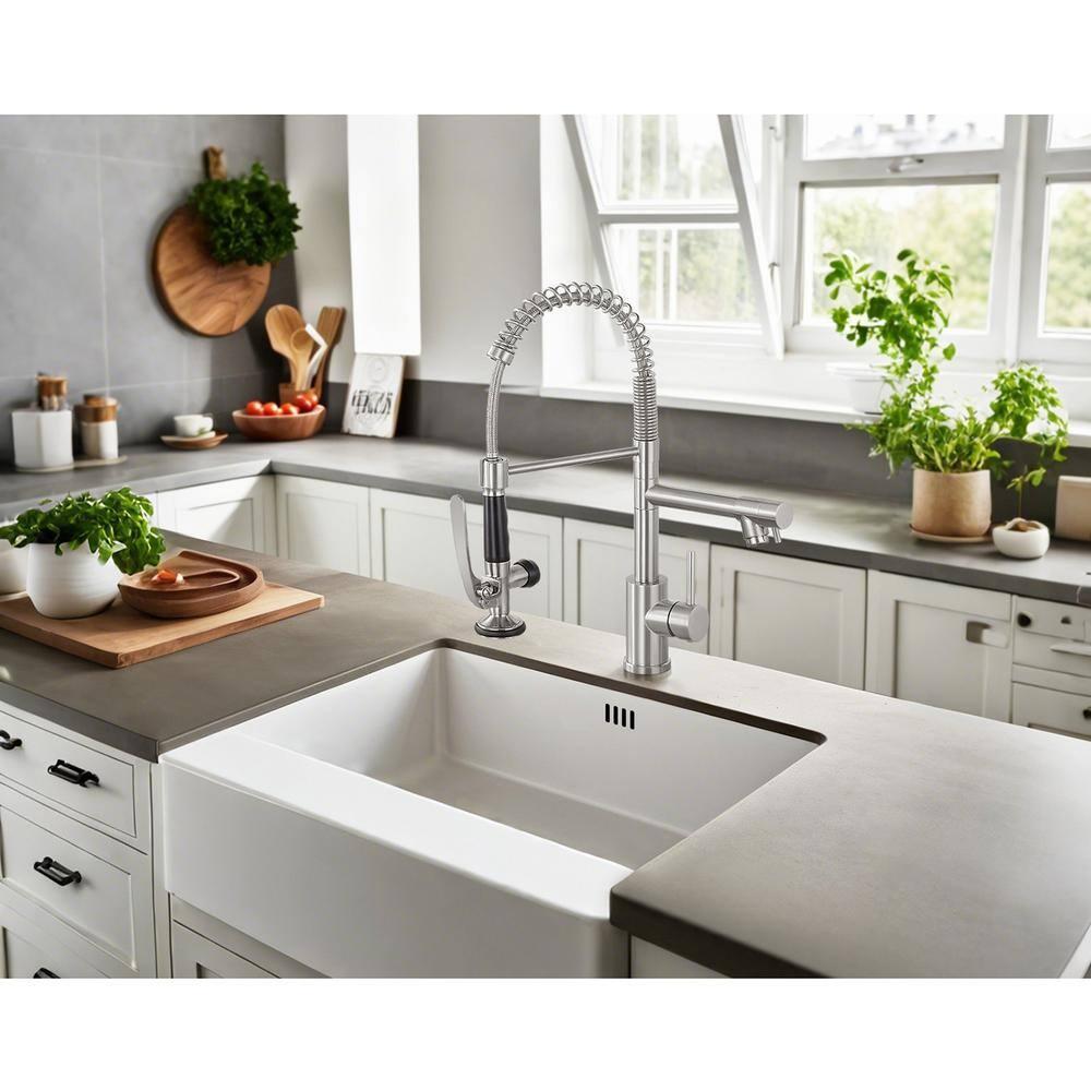 Commercial Kitchen Faucet with Pull Down Sprayer, Stainless Steel Kitchen Sink Faucet, Single Handle Spring Kitchen Faucets (Brush Nickle)