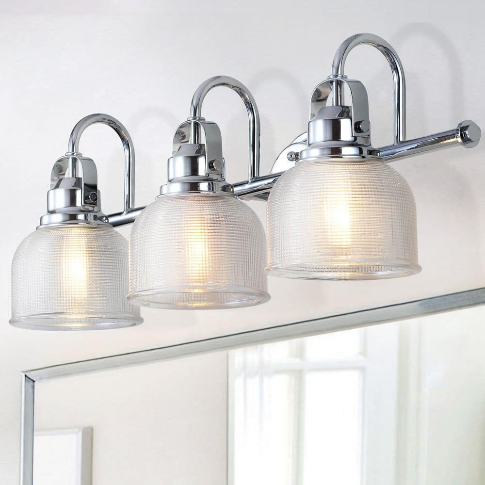 JYL7409A Virginia 25.25" 3-Light Metal/Glass LED Traditional Classic Vanity Light Modern 2700K LED 4W Bulbs Entryway Lobby Kitchen Bathroom Bedroom Living Room Hallway, Chrome