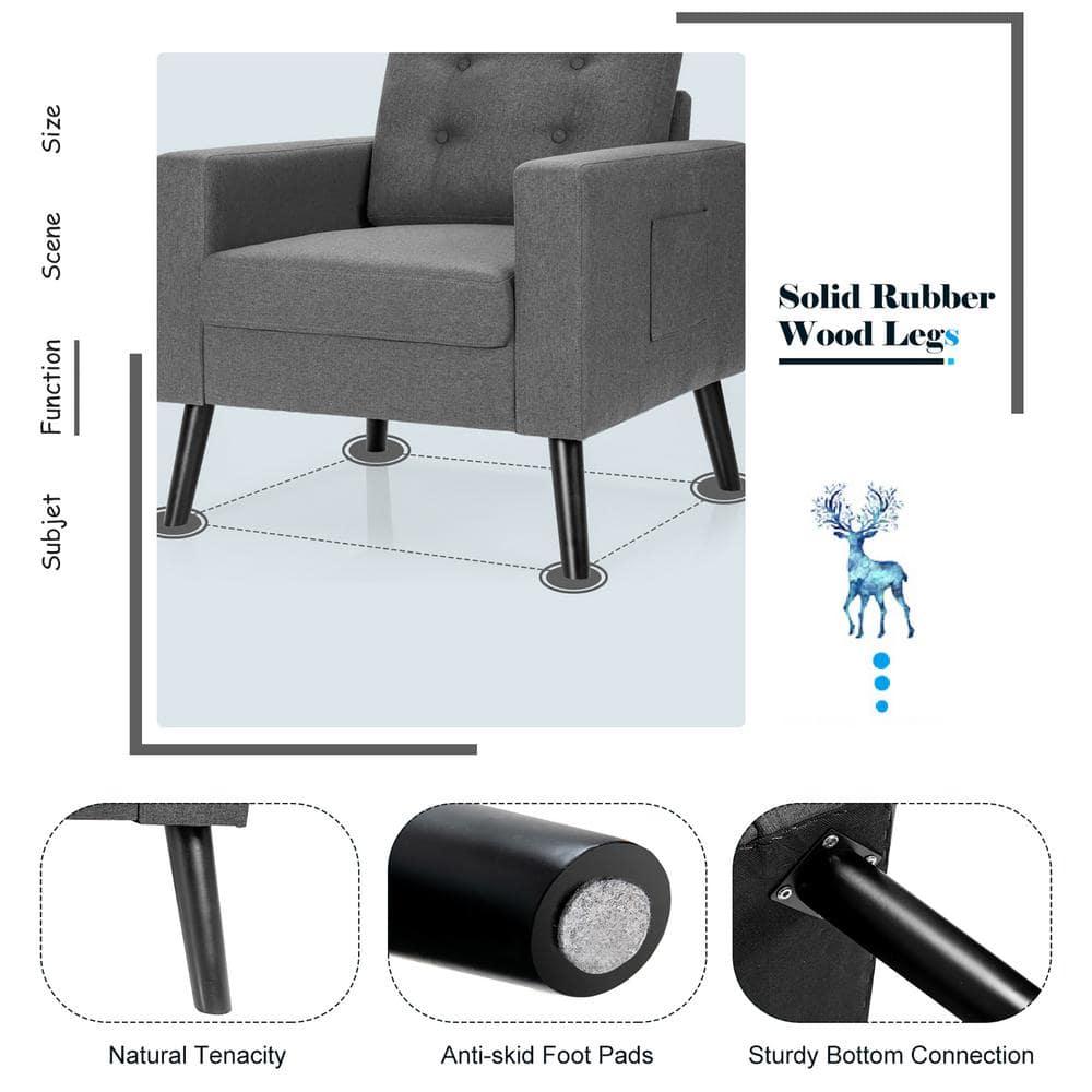 Modern Accent Armchair Upholstered Single Sofa Chair w/ 2-Side Pockets Grey