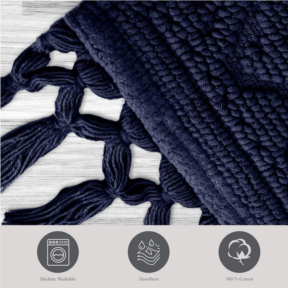 Jean Pierre Ricardo Cotton Fringe 2-Piece Bath Rug Set, Indigo