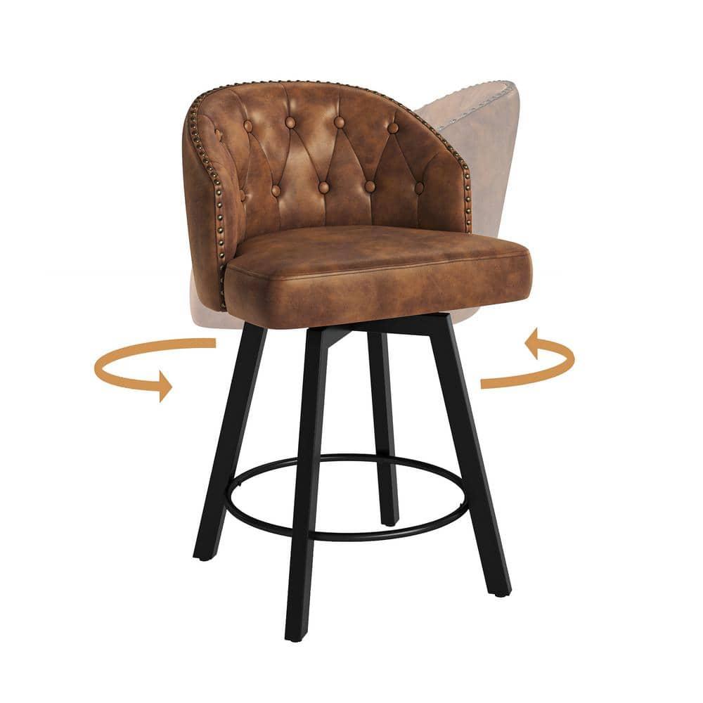 Dycanpo 26" Tall Counter Height Bar Stools Set of 4 with Back Faux Leather for Home Kitchen, Brown
