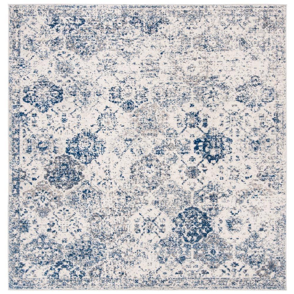 Madison MAD611 Power Loomed Indoor Area Rug - White/Royal Blue - 5'3"x5'3" - Safavieh