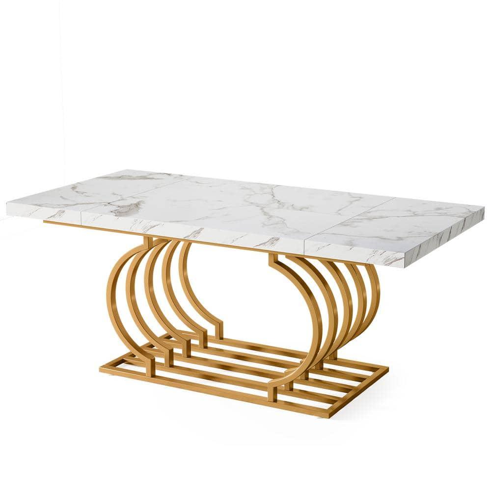 Tribesigns 63 inch Modern Office Desk, Large Executive Desk Computer Desk with Gold Metal Frame, White & Gold