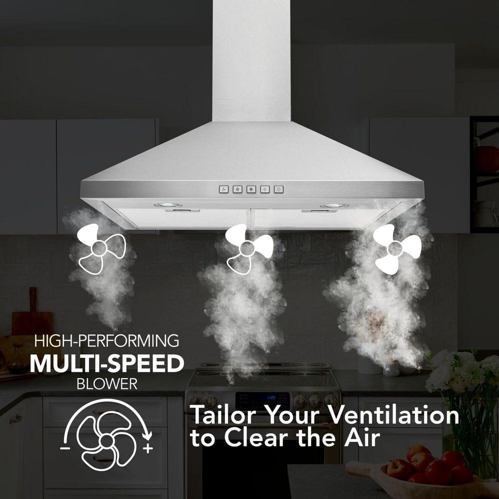 Broan-NuTone BWP1364SS Pyramidal Range LED Lighting Convertiable Wall-Mount Kitchen Chimney Vent Hood, 36-Inch, Stainless Steel