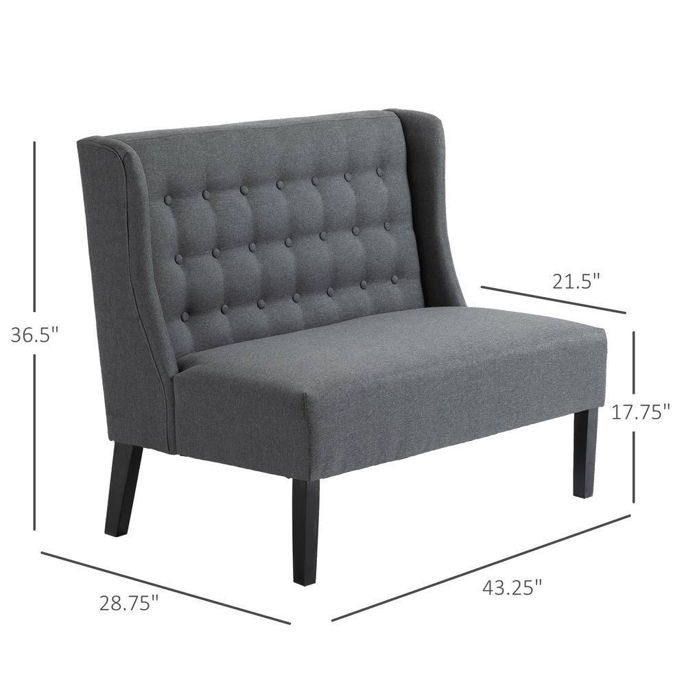 HOMCOM Linen Fabric Upholstery Double Sofa Tufted Loveseat Armless Couch Living Room Furniture with Wood Legs
