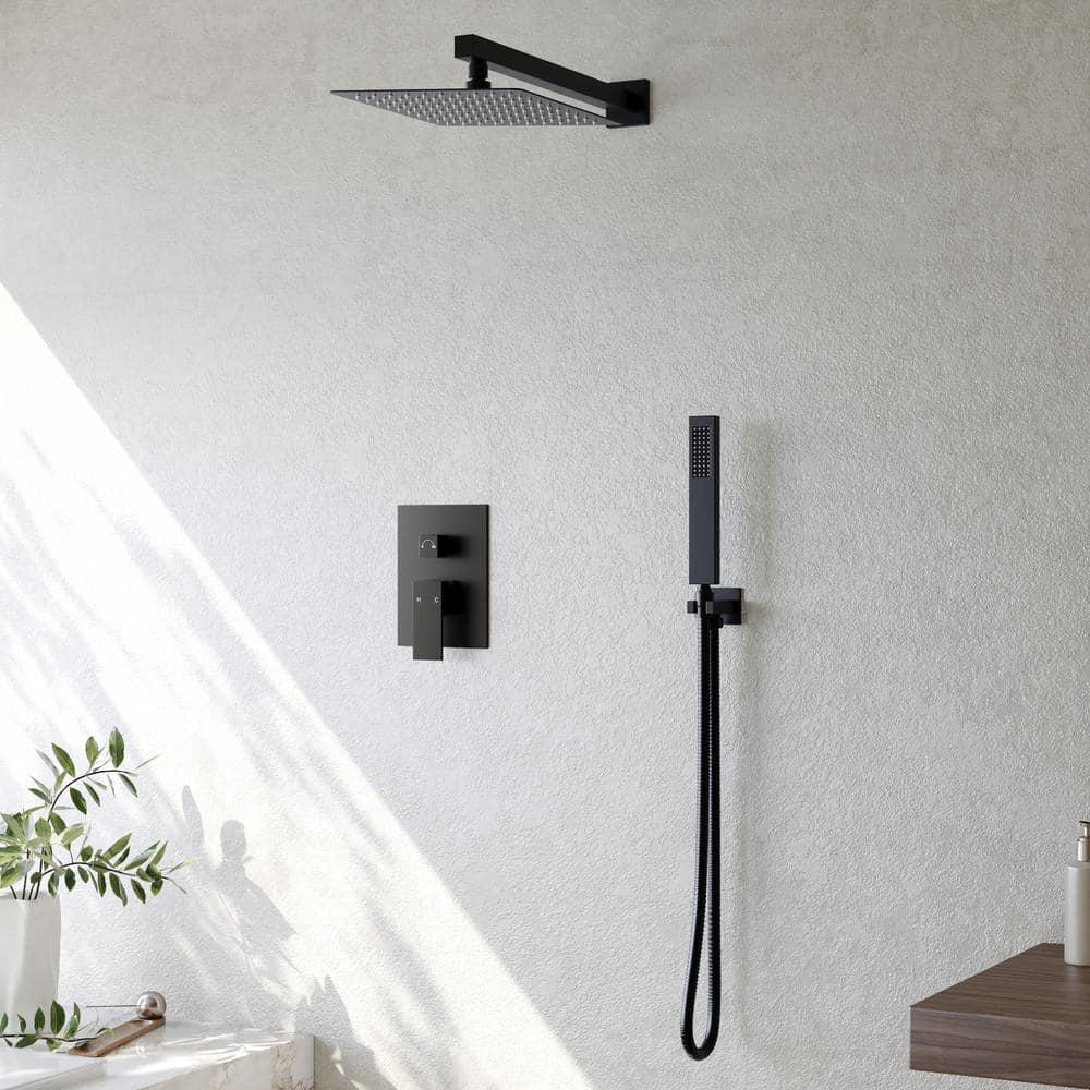 EVERSTEIN Shower Faucet Set 10 inch CUPC Shower System with Handheld Spray Wall Mounted Rain Shower Head Trim Kit with Upgraded Valve, Matte Black