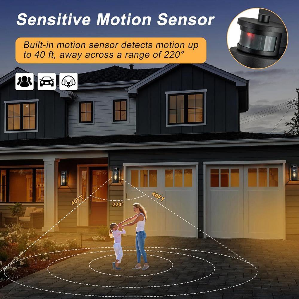 C Cattleya 2-Pack Matte Black Motion Sensor and Dusk to Dawn Outdoor Wall Lantern