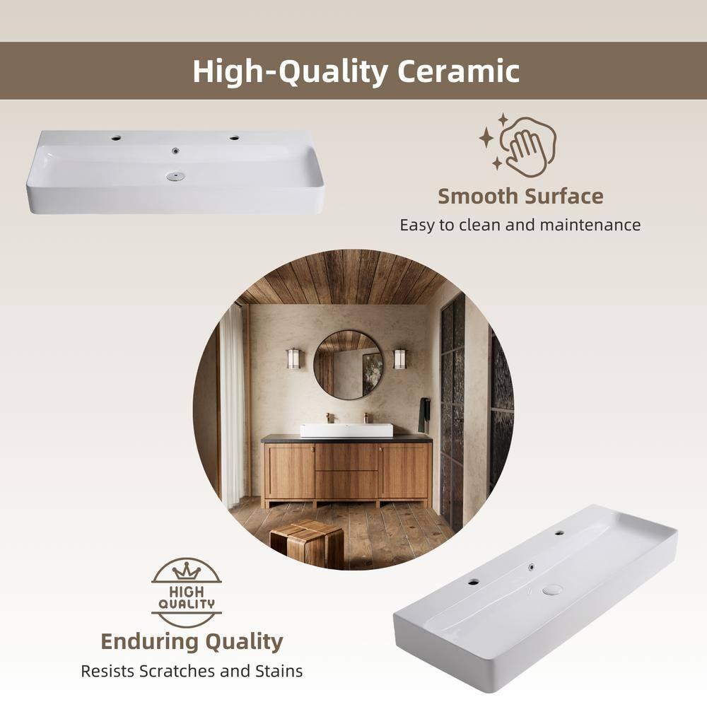 Los Flexi Los Flexi 43" x 16" Extra Large Trough Sink, Dual Faucet Holes, Wall-Mount Install, Pop-Up Drain WFLFBSTM04-01