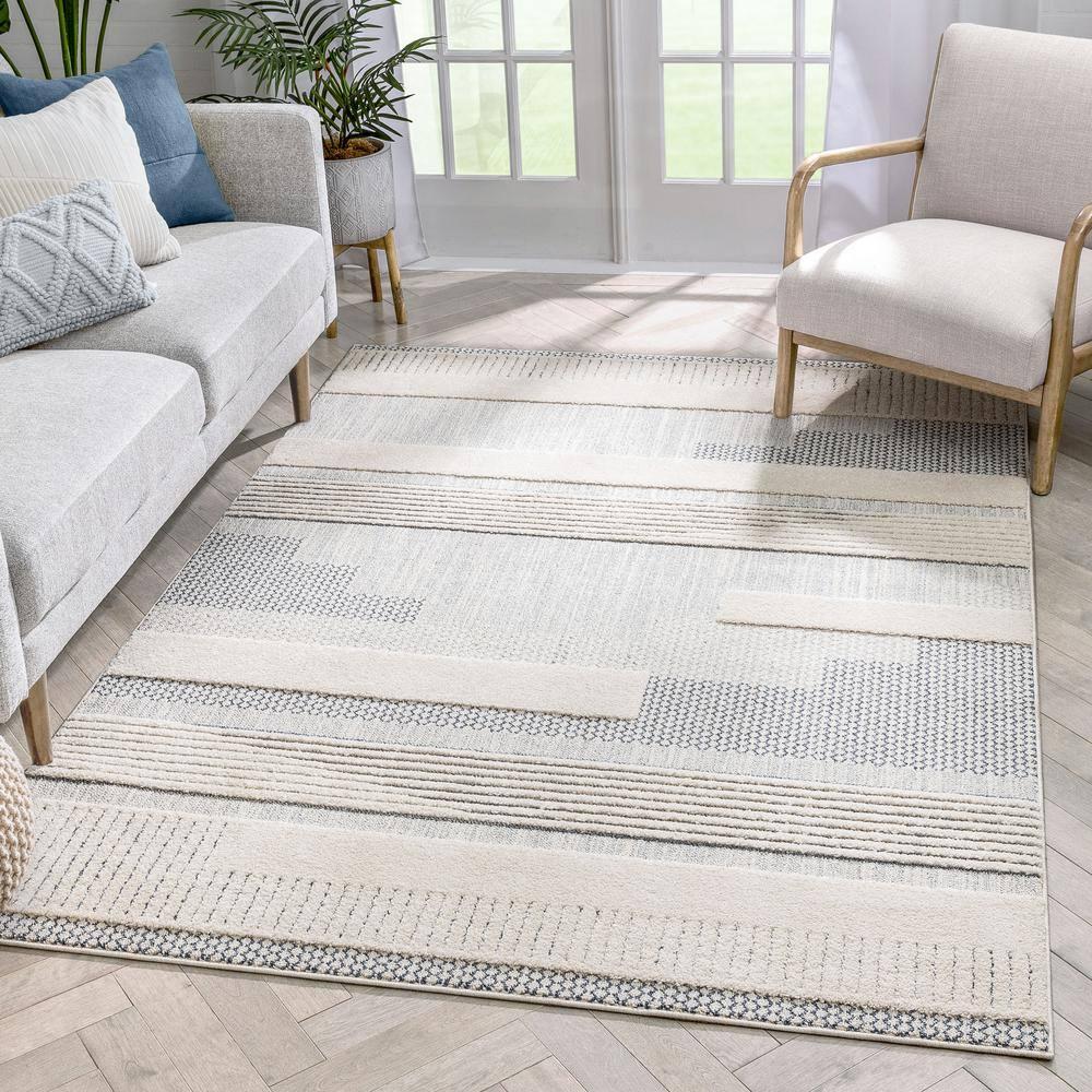 Marcone Briar Tribal Geometric Abstract Light Blue Looped Pile Rug