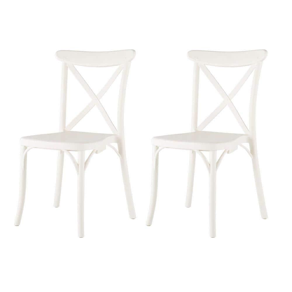 Strata Furniture Traditional Polypropylene Patio X-Chair in White (Set of 2)
