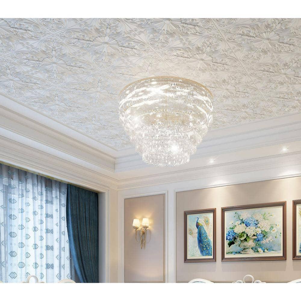 Art3d Art3d Decorative Ceiling Tile 2x2 Glue up, Lay in Ceiling Tile 24x24 Pack of 12pcs Spanish Floral in Matt White