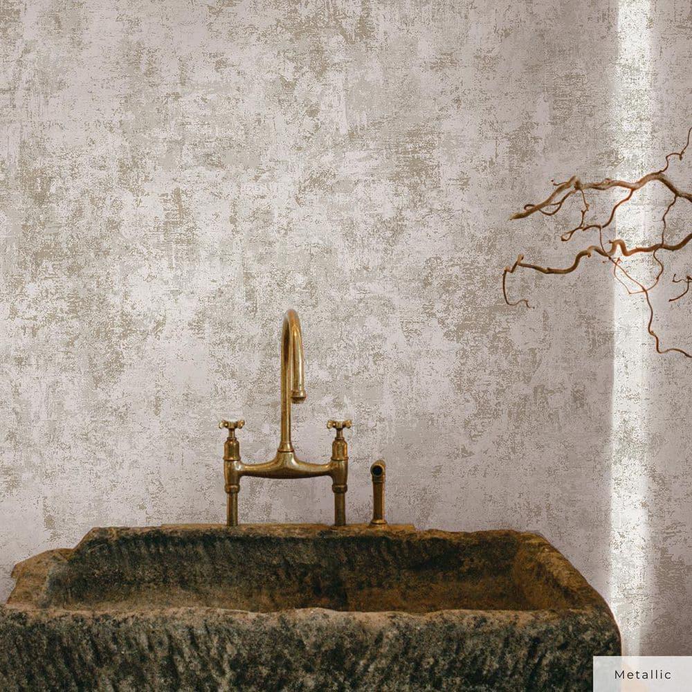 Tempaper & Co. Distressed Gold Removable Peel and Stick Wallpaper, Pearl Leaf, 28 sq ft