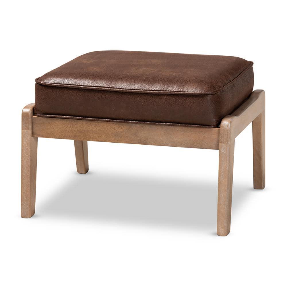 Antique Oak Dark Brown Faux Leather Accent Chair