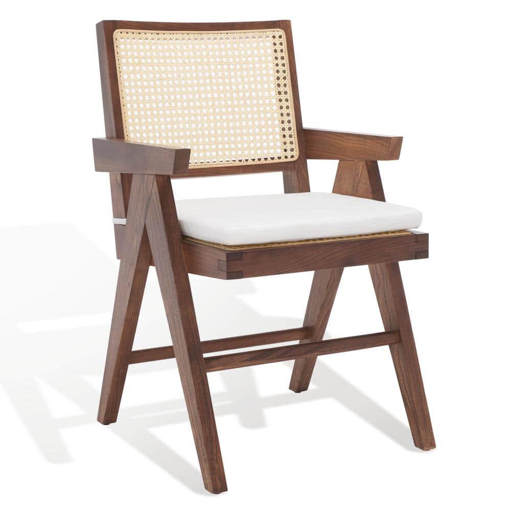 SAFAVIEH Couture Colette Contemporay Linen Solid Dining Armchair, Walnut/Natural