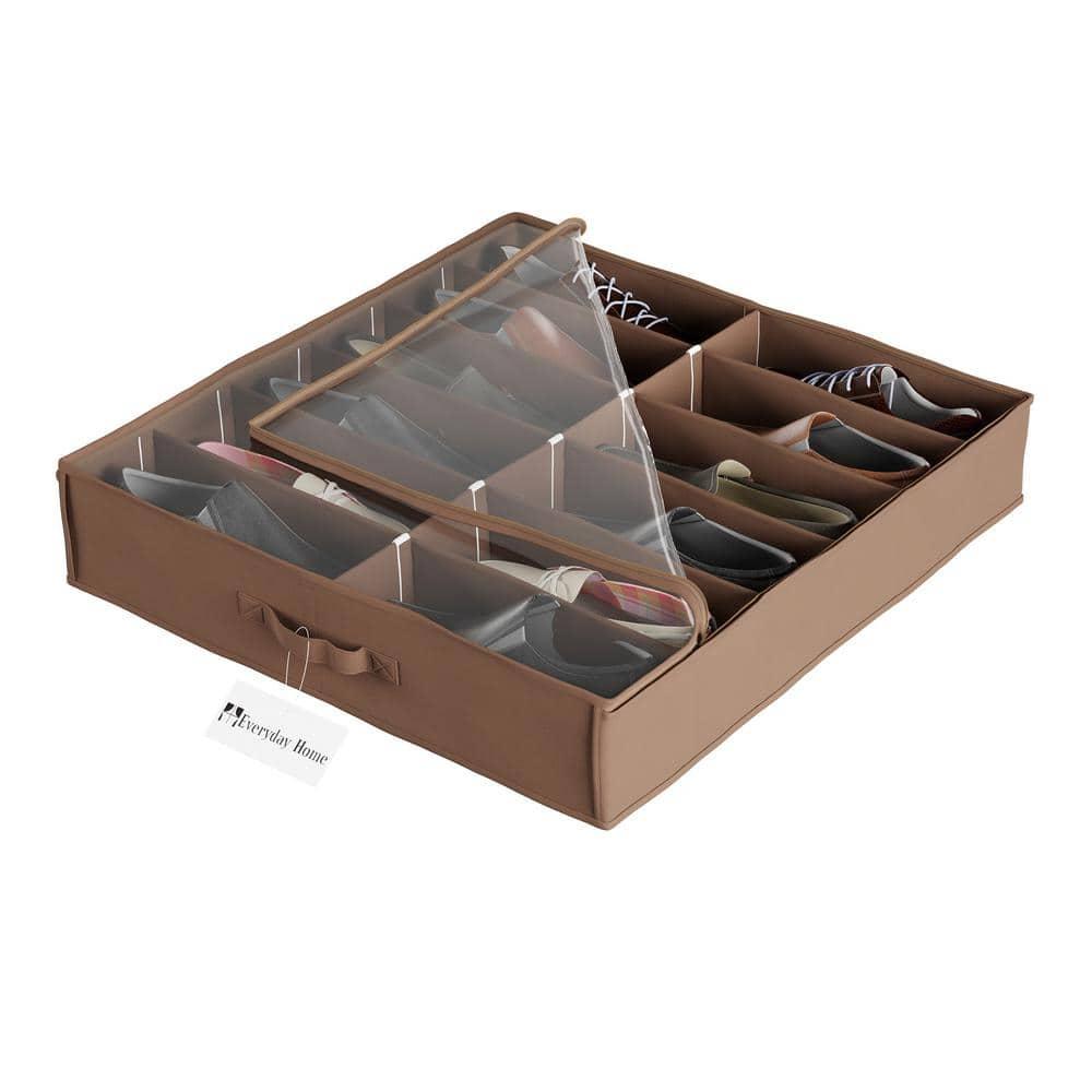 Everyday Home Under-Bed Plastic-Covered 12-Pair Shoe Organizer (Brown)