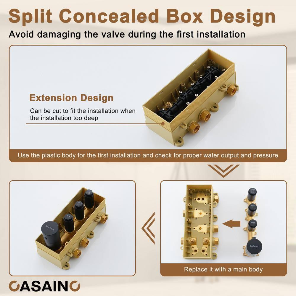3 Functions 12 Inch Wall Mount Thermostatic Shower System with 6 Body Jets