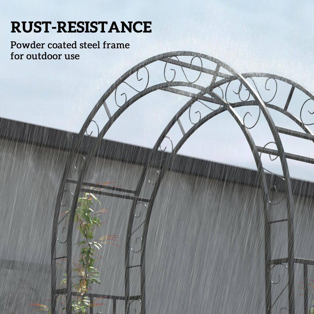 Outsunny 7.4ft Steel Garden Arch with Gate, Garden Arbor Trellis, Black