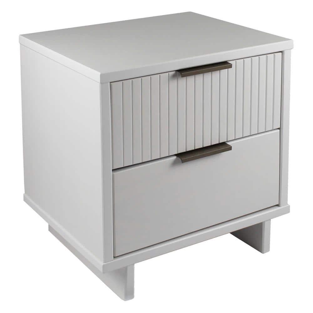 Manhattan Comfort Set of 2 Granville 2 Drawer Nightstands White: Modern Style, Pine Frame, Metal Glides, Includes Anti-Tip Hardware