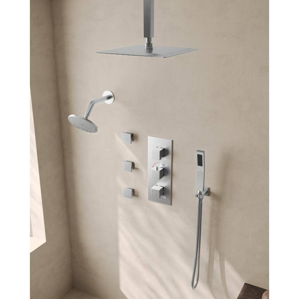 Thermostatic Shower Faucet System,12" & 6" Dual Shower Head with Rough-In Valve