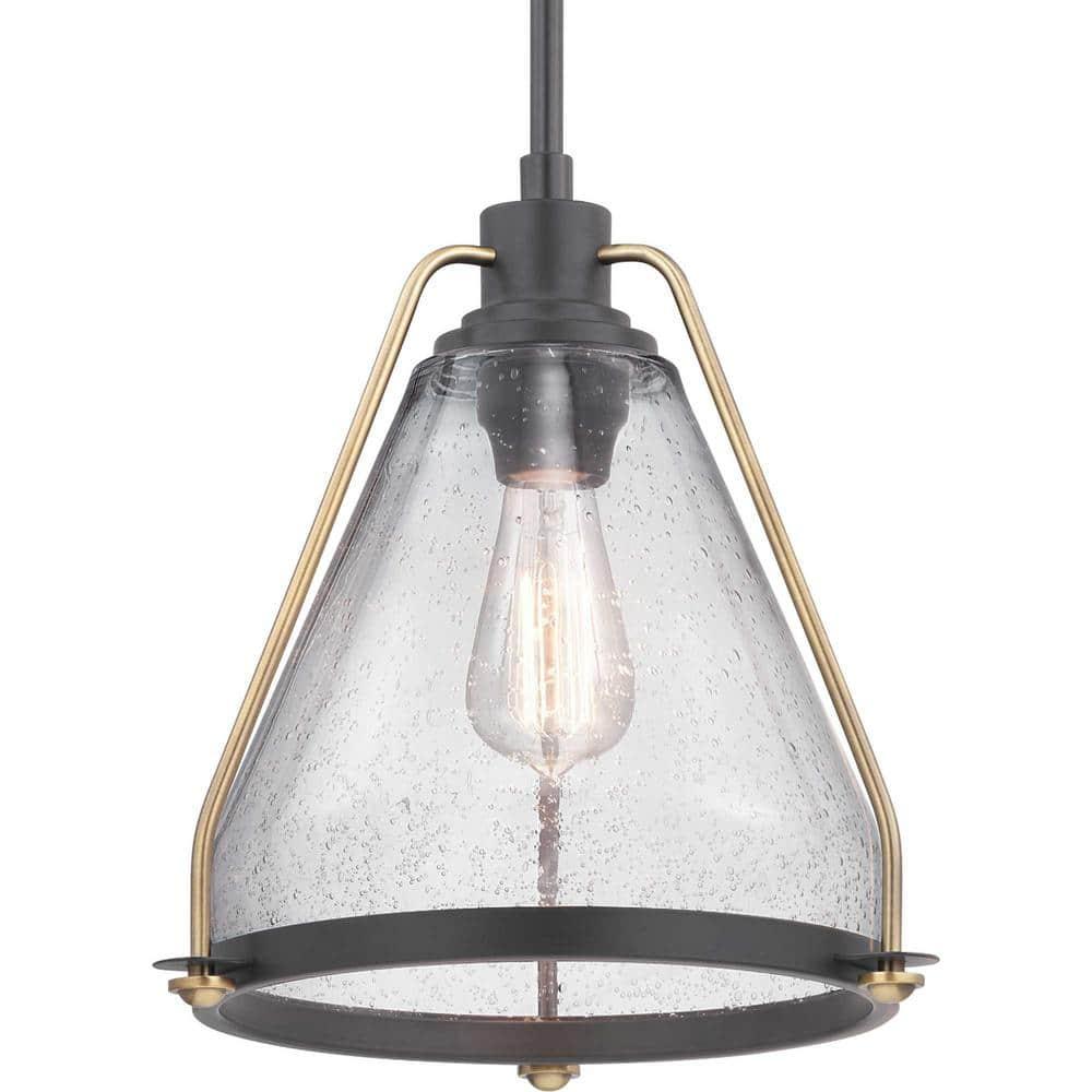 Progress Lighting, Range Collection, 1-Light Wall Sconce, Antique Bronze, Clear Seeded Glass Shade
