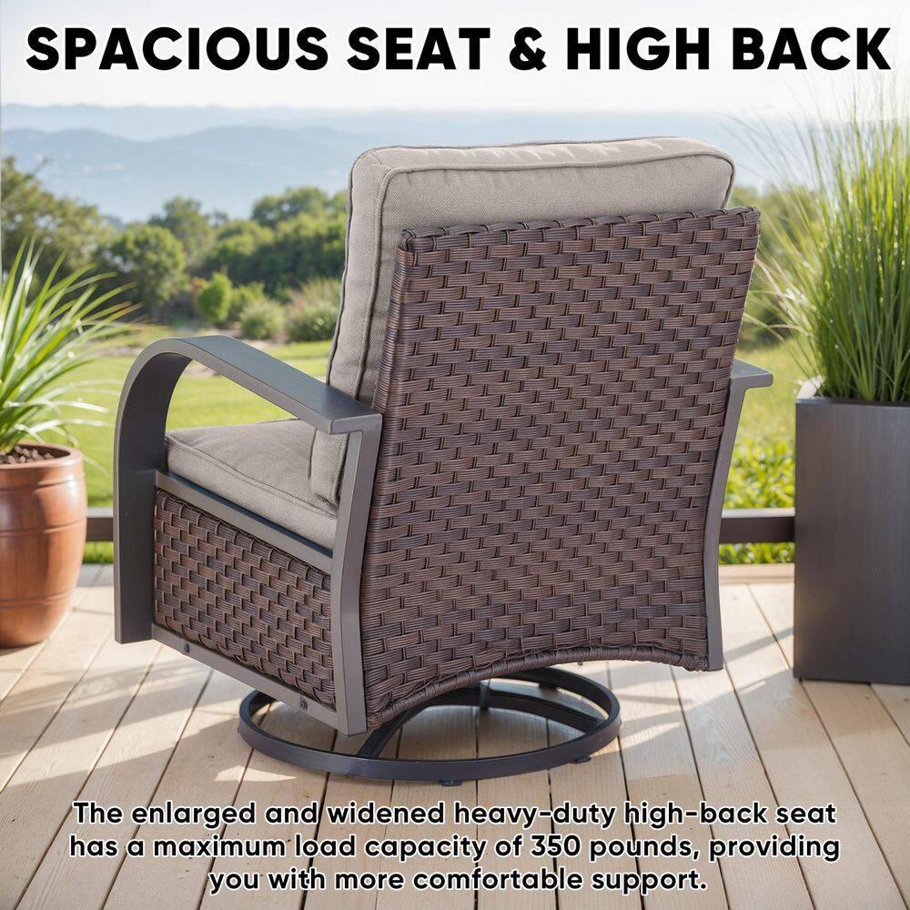 POCASSY 5PCS Outdoor Patio Furniture Set All-Weather Wicker Couch with Patio Swivel Rocking Outdoor Chairs and Multi-Functional Ottomans, Patio Conversation Set for Backyard Garden Balcony, Beige