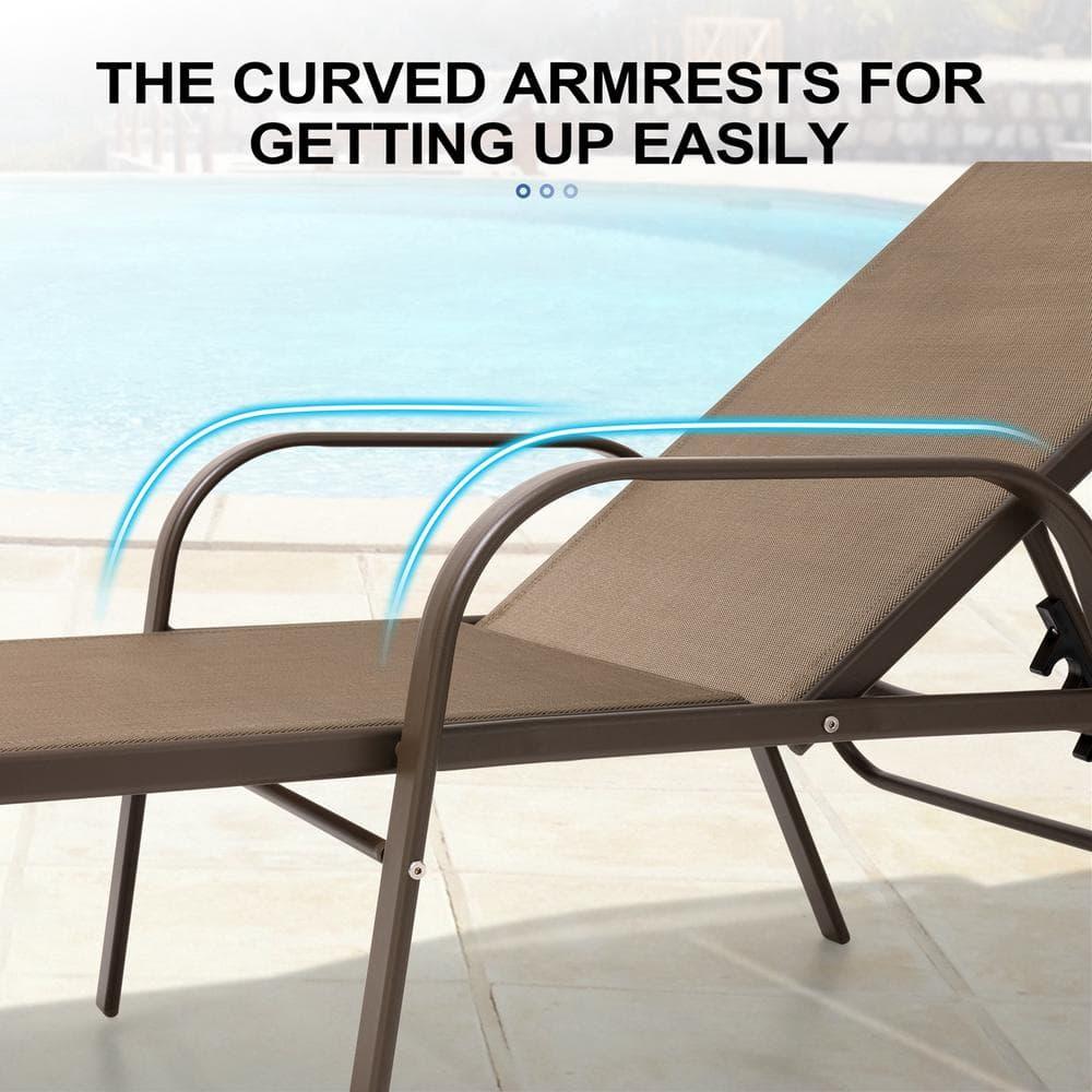 Crestlive Products Set of 2 Aluminum Patio Chaise Lounge Chairs Outdoor Recliners, Brown