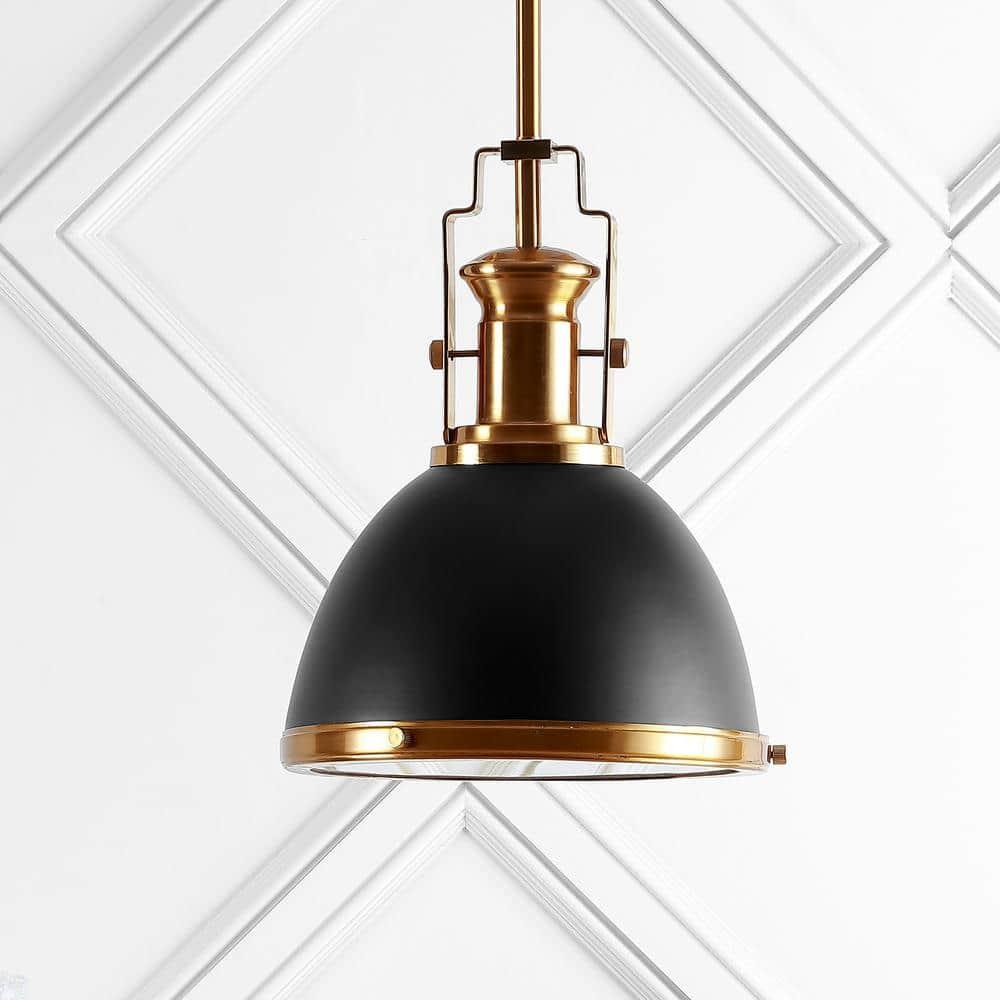 Homer 10" 1-Light Modern Industrial Iron LED Dome Pendant, Black/Brass Gold