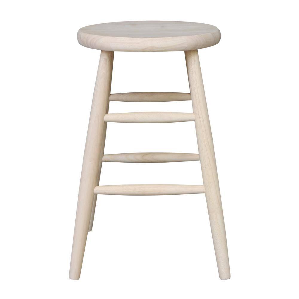 24" Scooped Seat Counter Height Barstool Unfinished - International Concepts: Solid Wood, Round, Backless