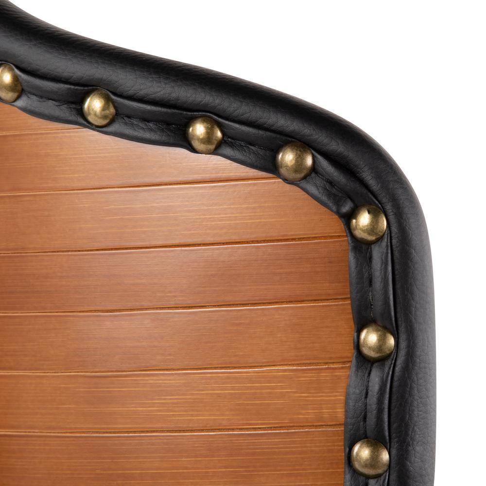 LumiSource Ahoy Dining Chair Walnut/Black/Brass: Mid-Century Modern Faux Leather with Nailhead Trim