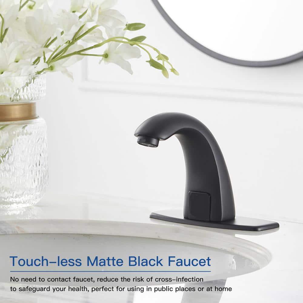 BWE DC Powered Commercial Touchless Single Hole Bathroom Faucet With Deck Plate & Pop Up Drain