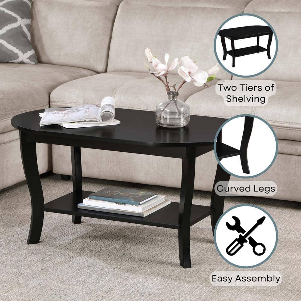 Convenience Concepts Classic Storage Oval Medium Density Fiberboard Coffee Table with Shelf, Black