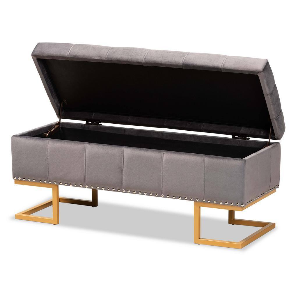 Ellery Velvet Fabric Upholstered Ottoman Gold/Gray - Baxton Studio