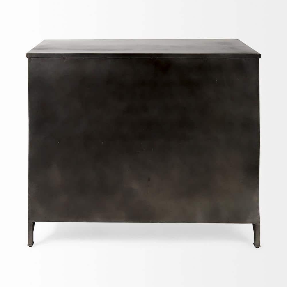 Poppy Black Iron Glass Paneled Distressed Sideboard with Storage